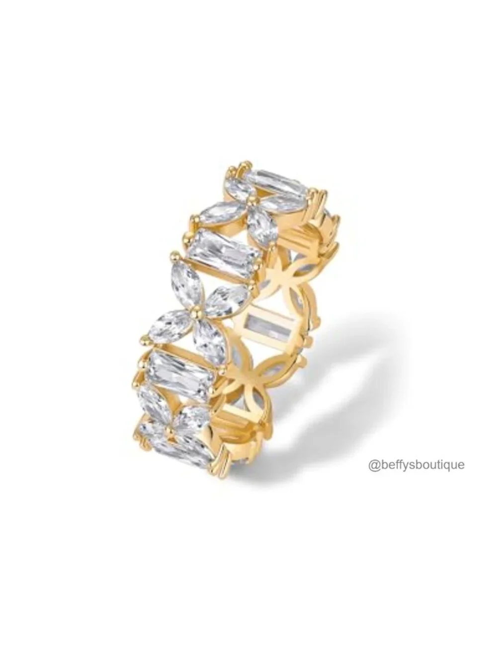 14K Gold Plated Marquise Eternity Ring for Women Cubic Zirconia Stackable